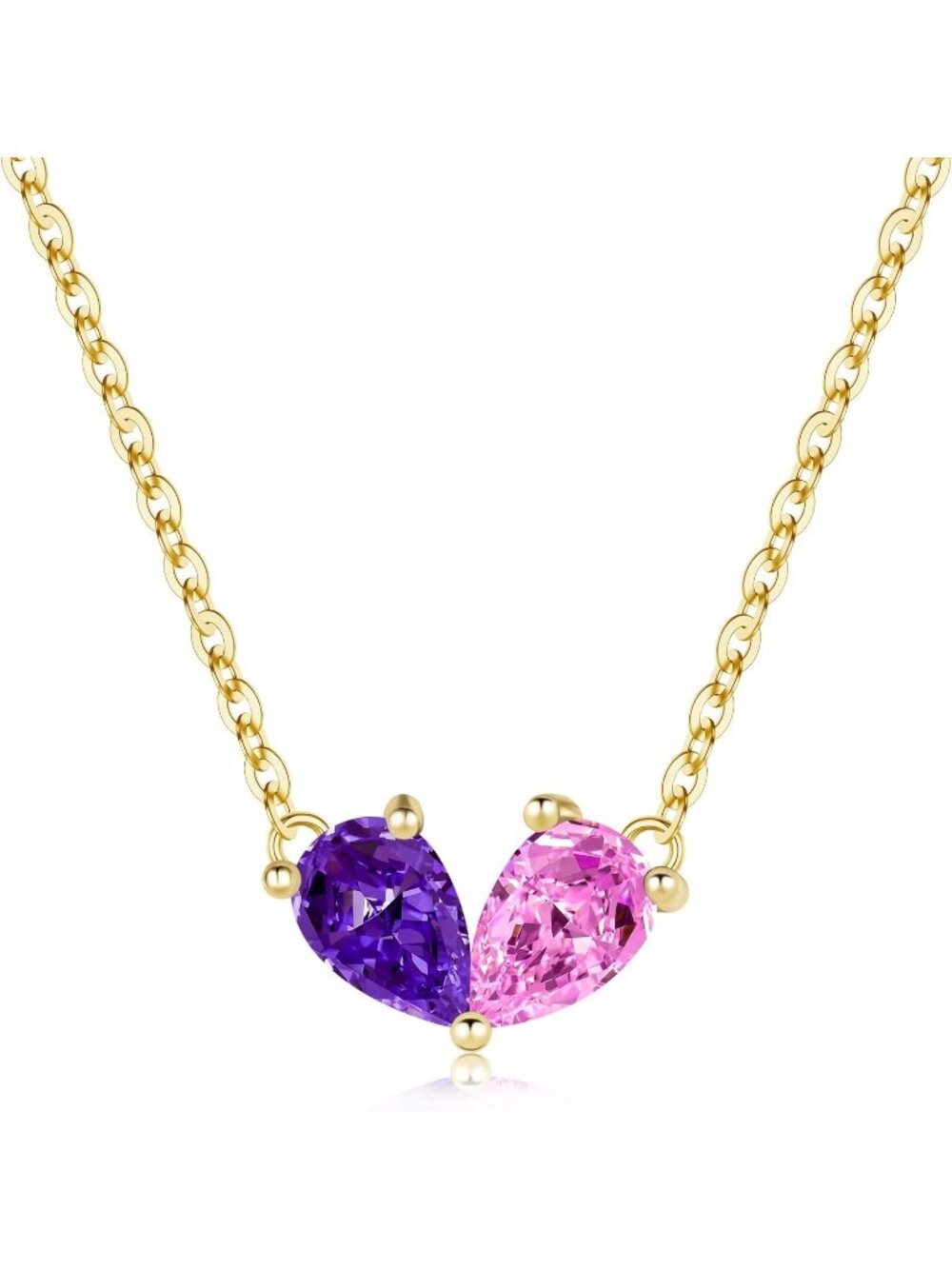 Women's Pink And Purple 14 K Dainty Gold Plated Heart Birthstone Necklaces